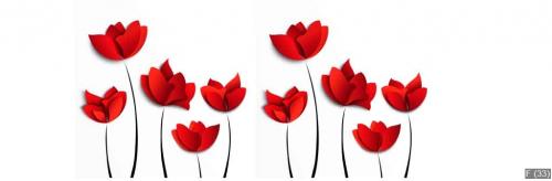 Five red paper flowers