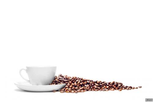 Cup of coffee and coffee beans isolated on white background