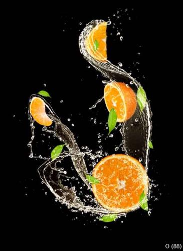 Oranges in water splash, isolated on black background