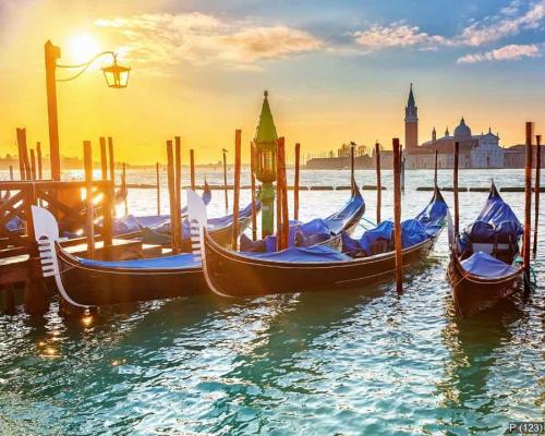 Venetian gondolas at sunrise