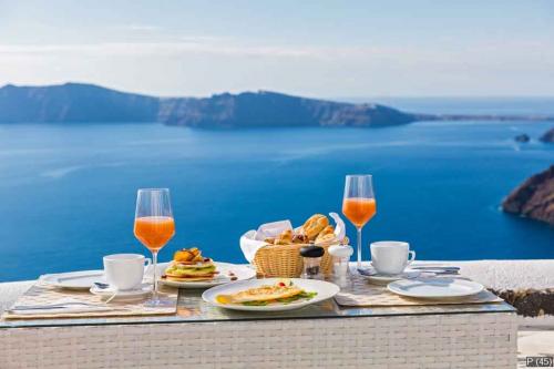 Breakfast at a table overlooking the sea